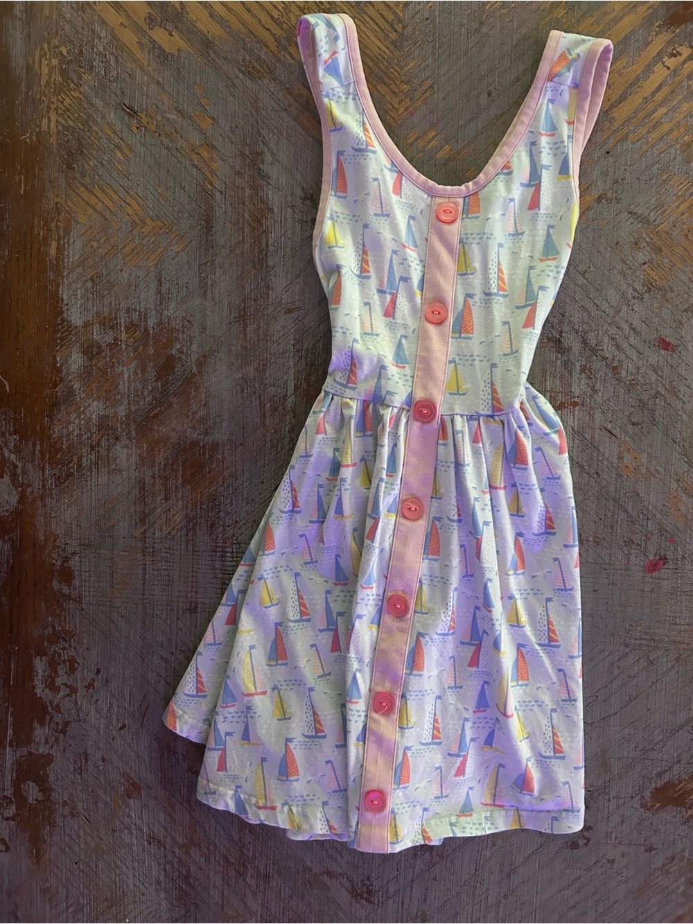 Kids Sailboat Print Pink-Trim Button-Front Dress